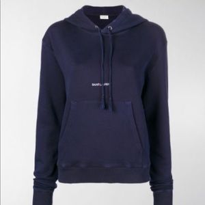 Saint Laurent logo distressed hoodie womens size xs $850 riva gauche navy blue